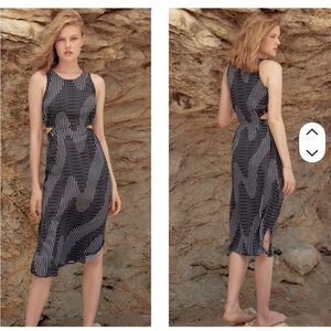 Else Black and White Patterned Midi Dress